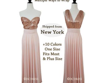 Plus Size Convertible Sequin Bridesmaid dress, Rose Gold Sequin bridesmaid dress, dusty rose dress, infinity sequin dresses , prom dress