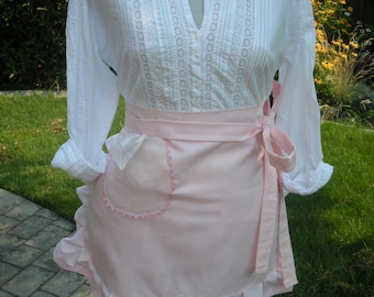 Womens Pink Aprons / Cupcake Pink Aprons / Aprons Worn In Bake Shops / Handmade Pink Half Apron / Annies Attic Aprons / Bridal Aprons