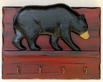 Key Holder, Lodge decor, cabin decor, Carved Bear Key Holder