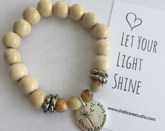 Wishes Do Come True Wood Bead Mala Bracelet