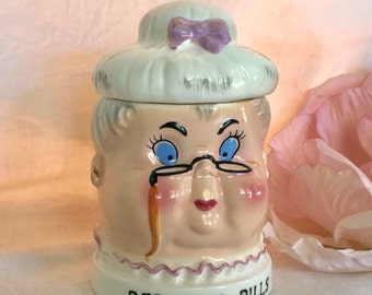Vintage Shafford Co. Old Lady "Reducing Pills" Jar