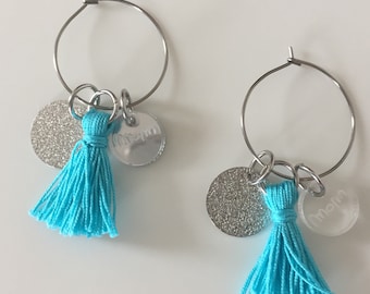 Circle Earrings with Mom and Nappa logo and tag