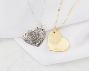 Fingerprint Jewelry • Heart Charm Fingerprint Necklace • Custom Fingerprint Necklace • Personalized Gift • MOTHER'S GIFT • NM32
