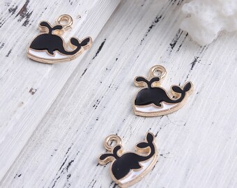 5 Gold Plated & Enamel Whale Charms 14mm x 12mm (B472L)