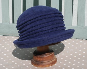 Navy blue fleece home grown cloche hat