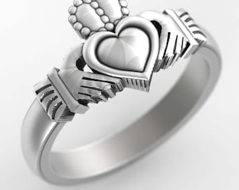 Claddagh Ring in Sterling Silver, Irish Claddagh Ring, Womens Claddagh Ring, Celtic Claddagh Jewelry, Made in Your Size CR-1150