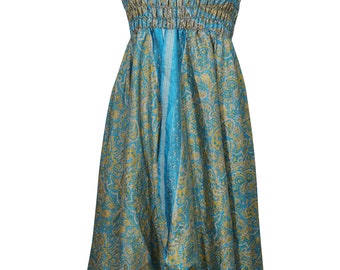 Sunshine Recycled Vintage Silk Sari Two Layer Halter Dress Summer Fashion Hippie Chic Holiday Sundress