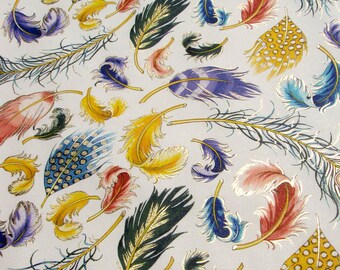 Feathers-Florentine paper with gold print, Italy