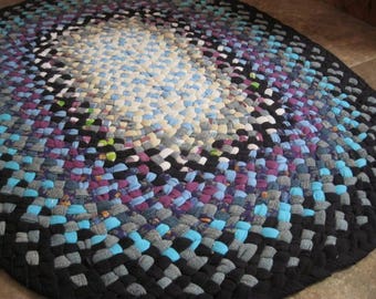 New Ready To Ship Handmade Hand Braided Sturdy Oval Blue Denim Rug / Rag Rug Carpet / for Bathroom / Kitchen / Entry from recycled fabrics