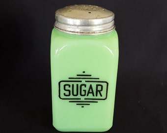 McKee Jadite Glass Large Box Sugar Range Shaker- Vintage - 1930 -Art Deco