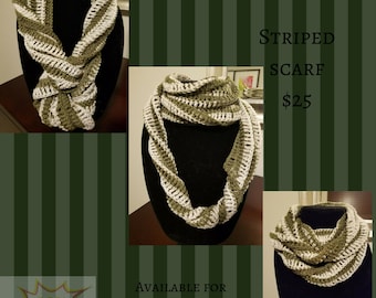 Olive & Tan Striped Infinity Scarf