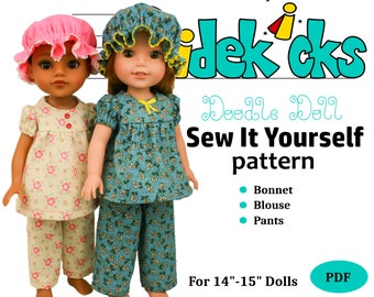 Wellie Wishers Hearts For Hearts Doll Clothes Sewing Pattern PDF: Jammies DRLWWW03