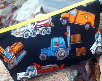 Construction Pencil Case, Personalized School Supply Bag, Boy's Pencil Pouch, Bulldozer Bag, Construction Vehicles Bag