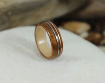 Koa & Maple Wood Ring with Copper and Silver, Mens Wood Ring, Womens Wood Ring, Wood Engagement Ring, Wood Wedding Band, Wooden Ring