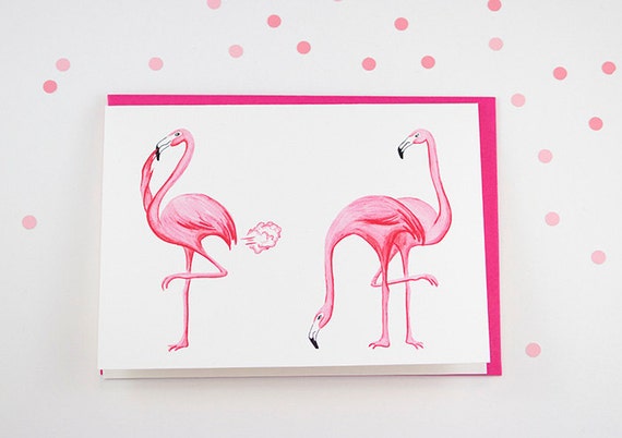 Pink flamingo Birthday card farting flamingo stinky pink