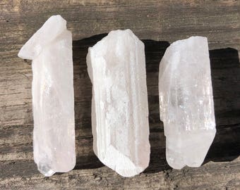 Set of 3 Pretty Pink Danburite Crystals with Druzy and Rainbows from Charcas, Mexico #8