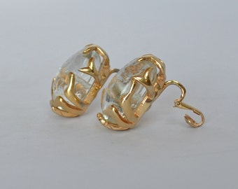 Massive Art Nouveau Earrings Molten Glass 18k Gold Plated Clip-ons