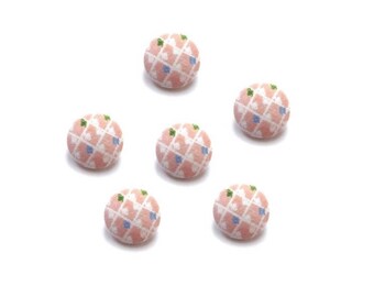 Pink and white buttons x 6 size in OPTION, cotton fabric