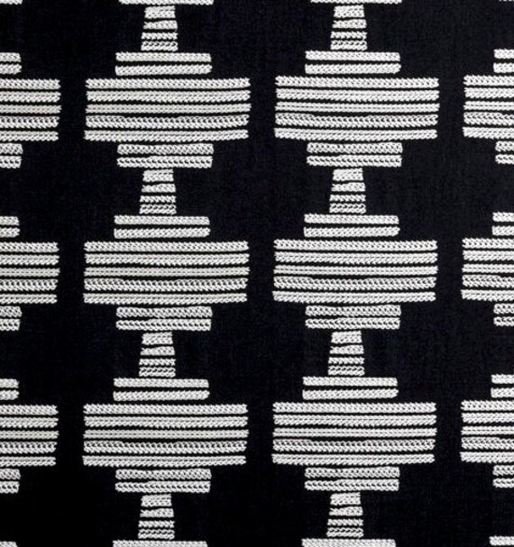 Modern Black White Embroidered Fabric Geometric Black White