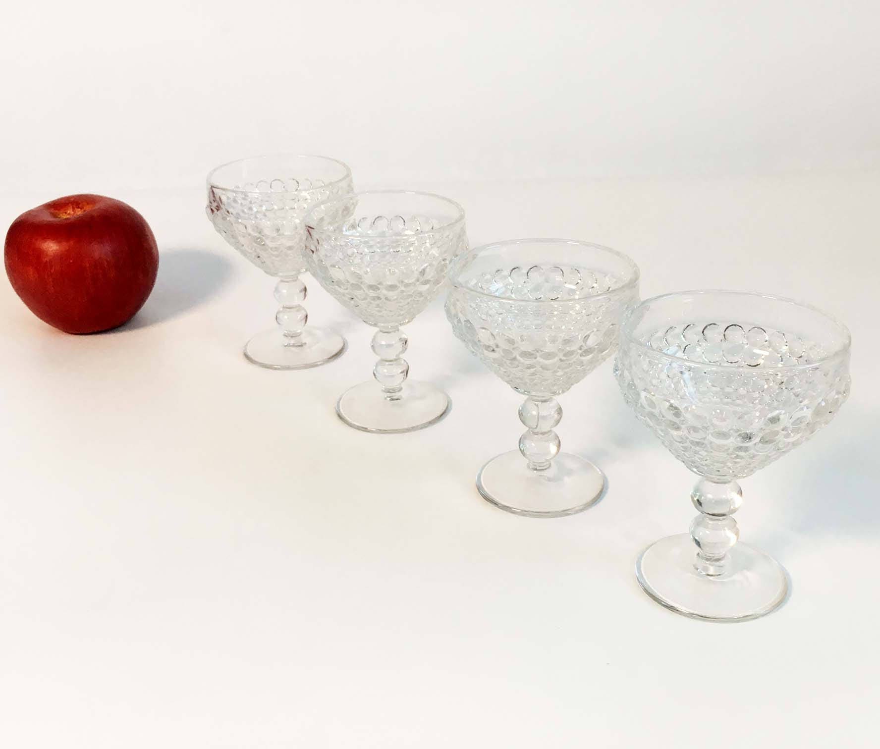 Vintage Clear Glass Dessert Glass or Dish Set of 4 Beaded Stem Bubble