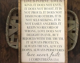 Love Never Fails Sign - Love Is Kind Sign - Love Is Patient Sign - 1 Corinthians 13 - 1 Corinthians 13 Sign - Bible Verse Sign