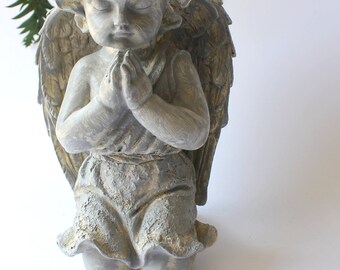 Angel Statue, cherub statue, garden angel, garden cherub, stone angel, stone cherub, winged angel handpainted cherub spiritual garden decor