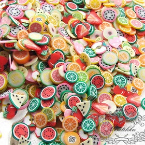 250/500/1000 PCS Fruit Polymer Clay Slices Assorted Kawaii Food Clay Cane Slices Fimo Dollhouse Mixed Manicure Nail Art Decoration PSC.FR