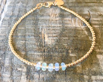 Genuine Opal Bracelet with Gold Filled or 14k Beads/Stacking Bracelet