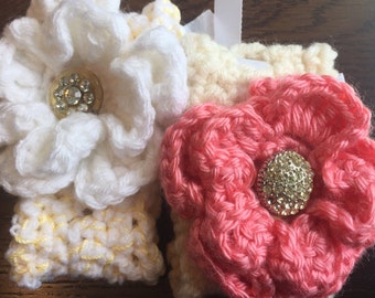 Crochet Flower with Button Corsage Wristlet/Bracelet