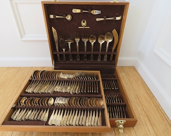 Mid-Century Hollywood Regency Brass Pineapple Flatware Set - 142 Piece Set