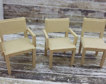 Marx Dining chairs Contemporary Plastic Toy Dollhouse tan arm chairs kitchen hard plastic