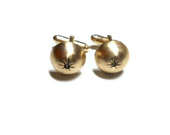 Vintage Atomic CuffLinks Gold Toned Rhinestones Groom Fathers Day