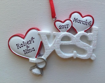 Personalized 2017 Engagement Christmas Ornament - We're Engaged! -She Said Yes! - Will You Marry Me? - Engagement Ring