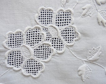 Antique Mountmellick Embroidery Table Centre Mat - Whitework - Hand Sewn - Wild Rose
