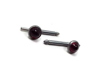 Chemise Vintage boucles d’oreilles, argent ton Smoking rouge, 8 mm 8mm ronde, au milieu du siècle des années 1960 des années 60, costume Jewelry, Mens formelle