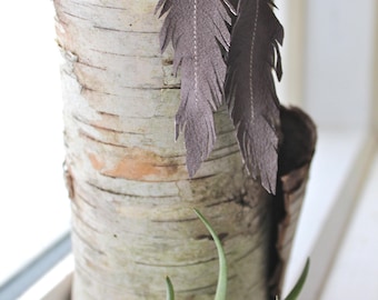 Reclaimed leather feather earrings- Mourning Dove Gray