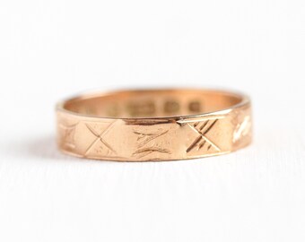 Vintage Wedding Band - 1940s 9k Rosy Yellow Gold Ring Size 6 1/2 Dated 1948 - Fine Wedding Eternity English Birmingham Hallmarked Jewelry