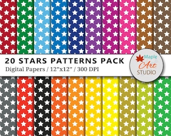 Stars Digital Paper Pack, Rainbow Star Printable, Scrapbook Paper, Stars Backgrounds, Scrapbooking, Twinkle Stars, Commercial Use, D001