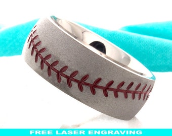 Titanium Ring,Titanium Baseball Wedding Ring,Mens Wedding Band,Titanium Baseball Wedding Band,8mm,Baseball Ring,Titanium Handmade Sport Band