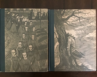 Jane Eyre by Charlotte Bronte & Wuthering Heights by Emily Bronte, vintage 1943 slipcased set illustrated by Fritz Eichenberg