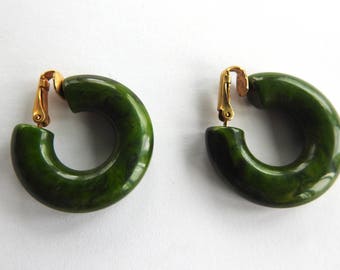 Green Bakelite Hoop Earrings