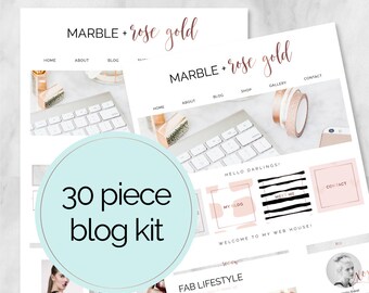 30 pièce Web / Blog Kit / Branding Kit / Kit Blogger / boutons sociaux / onglets de la page d’accueil / Rose or / marbre / Blog Design Kit / Blog graphique
