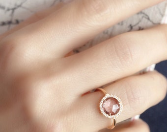 Pink tourmaline engagement ring, Unique engagement ring, Rose Gold Engagement ring, Diamond Engagement ring, Gemstone Engagement Ring, 18K
