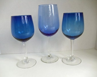 Trio of Cobalt Blue Goblets