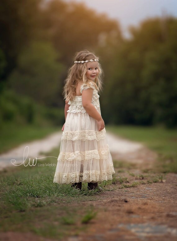 Ivory Flower Girl Dress Rustic Lace Dresses Country Girls Ivory Flower Girl Dress Rustic Lace Dresses Country Girls