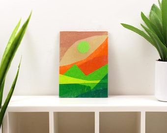 Original Miniature Artwork for the Modern Home - Green Hills and Eye in the Sky