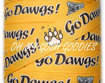 GO DAWGS YELLOW Gold Bulldog Cheer Team grosgrain ribbon - 7/8", 1.5" - 5 Yards - Oh My Gosh Goodies Ribbon
