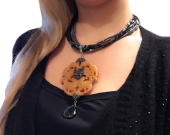 Sculpture jade medallion necklace for women, carved stone, jewelry gift for wife birthday, tribal necklace, gemstone necklace, mothers day