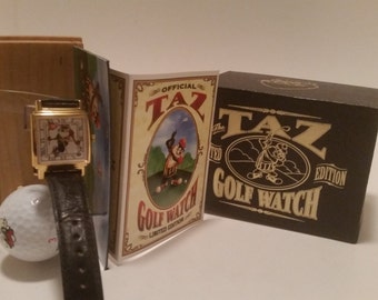 Vintage Gold Square Face Taz Golf Watch. Limited Edition - 7562 of 10000. Circa 1993. Good Working Condition!