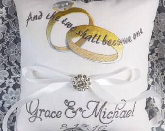 Will Be One Ring Pillow, Ring Bearer Pillow, wedding pillow, embroidery, monogram, custom. personalized